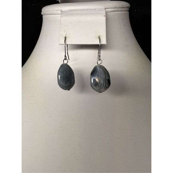 Boho Silver and Sone Bead Dangle Earrings - Picture 1 of 6